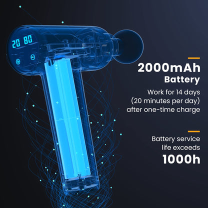 Deep Tissue Massage Gun – Portable Muscle Massager with 8 Massage Heads, LCD Touch Screen, Quiet Glide Technology, Powerful Cordless Percussion