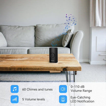 TECKNET Wireless Doorbell – Waterproof, Battery-Operated Cordless Chime Kit with 400M Range, 5 Volume Levels & 60 Chimes