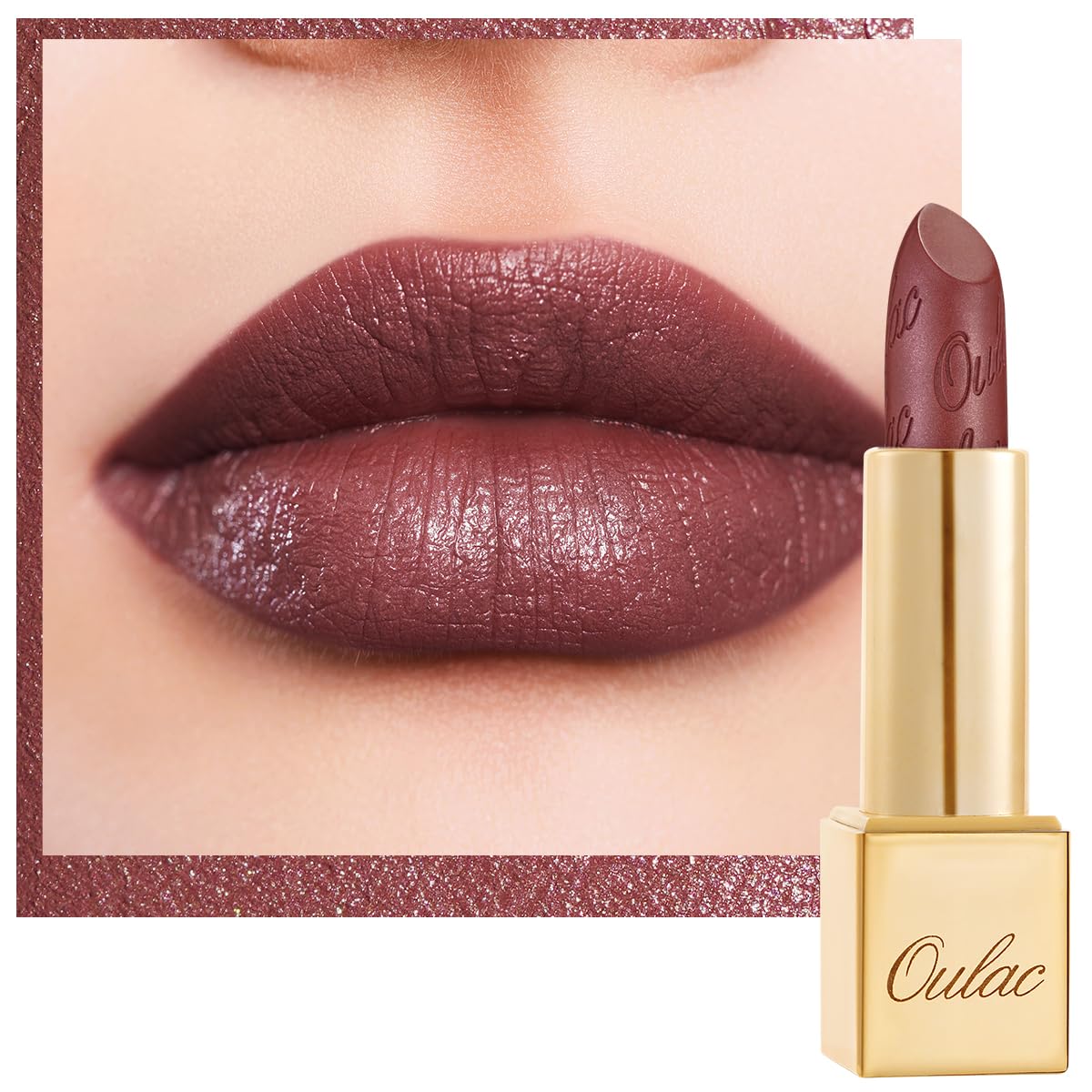 OULAC Metallic Shine Glitter Lipstick, Nude High Impact Lipcolor, Lightweight Soft and Ultra Hydrating, Long Lasting, Vegan & Cruelty-Free, Full-Coverage Lip Color 4.3 g/0.15 Sahara Gold(10)