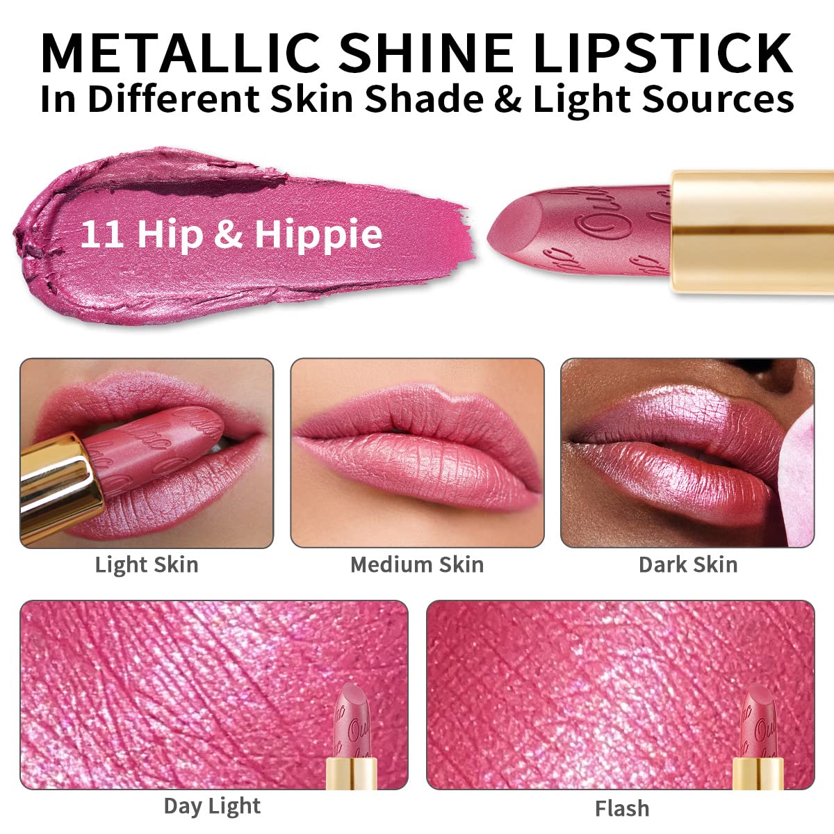 OULAC Metallic Shine Glitter Lipstick, Nude High Impact Lipcolor, Lightweight Soft and Ultra Hydrating, Long Lasting, Vegan & Cruelty-Free, Full-Coverage Lip Color 4.3 g/0.15 Sahara Gold(10)