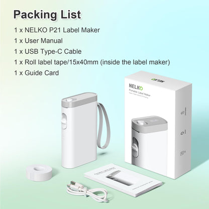 Nelko Label Maker Machine P21 – Bluetooth Portable Label Printer with Tape, Mini Wireless Sticker Maker for Organizing, Barcode, Home & Office – White