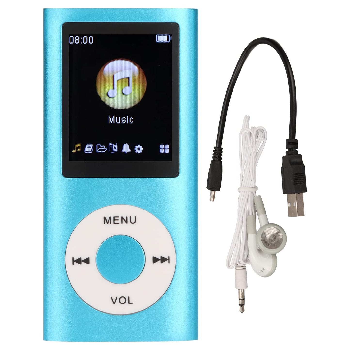 Yctze MP3/MP4 Player, Portable Music Player with Earphone, 1.8 inch HD Screen, Support up to 64GB Memory Card, 8H Playing time, Super Light Metal Shell(Blue)