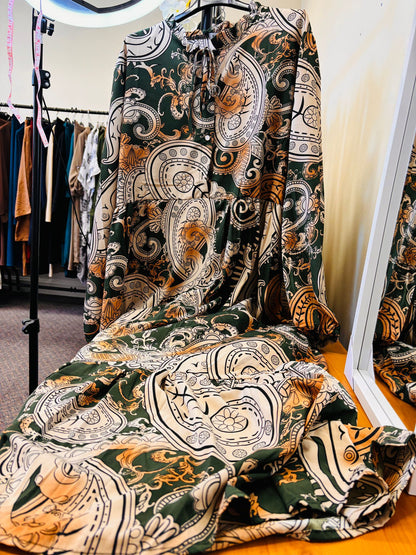 Summer Print Long Sleeve & Long Dress with New Fashion Style