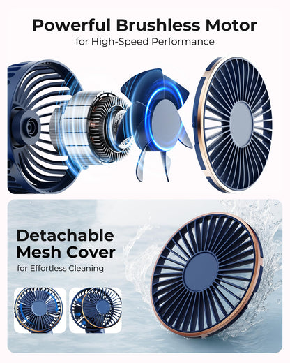 TUNISE Handheld Fan – 4000mAh Portable Rechargeable Fan with LED Display, 6 Speeds, 180° Adjustable, Power Bank Function for Travel & Home