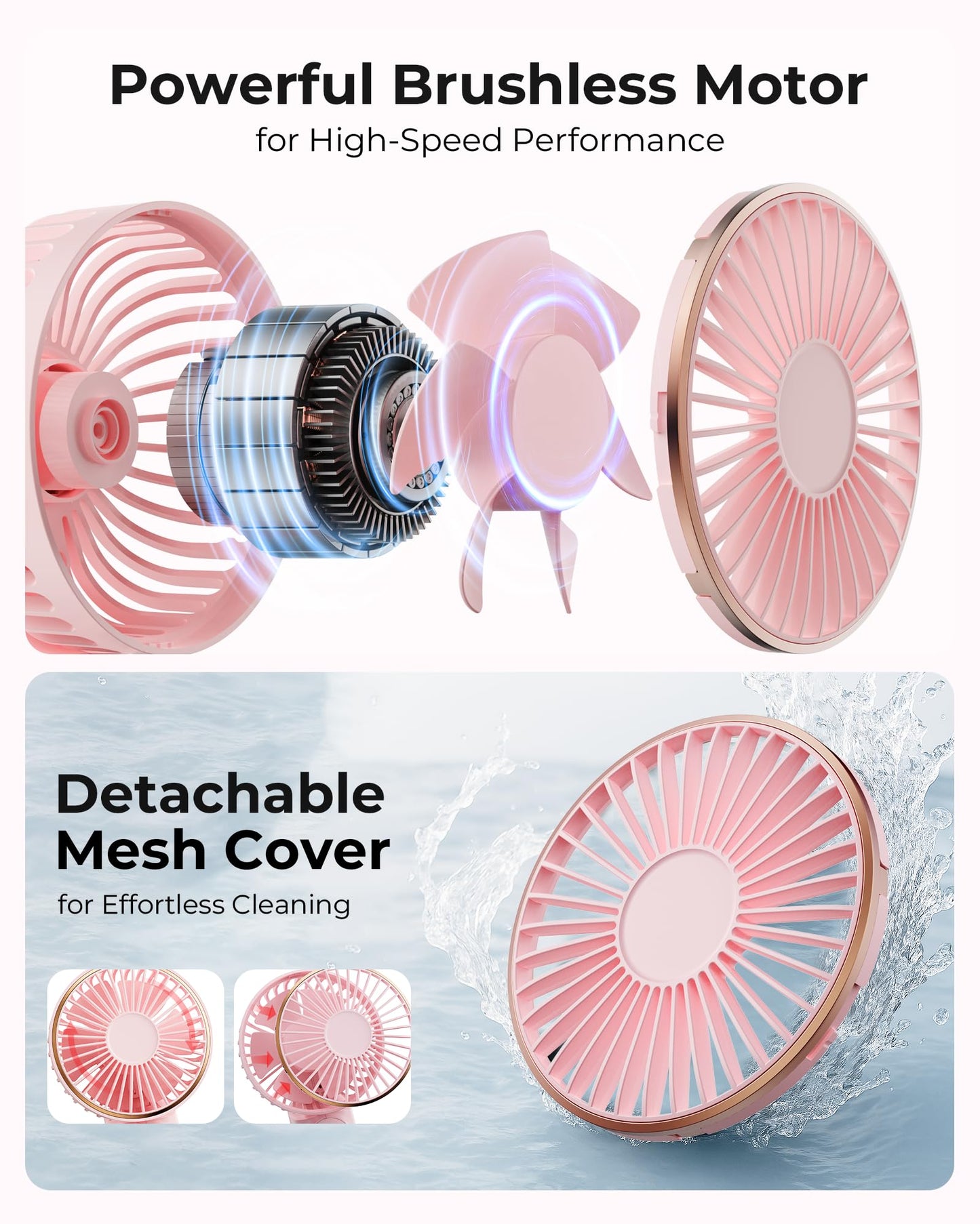 TUNISE Handheld Fan – 4000mAh Portable Rechargeable Fan with LED Display, 6 Speeds, 180° Adjustable, Power Bank Function for Travel & Home