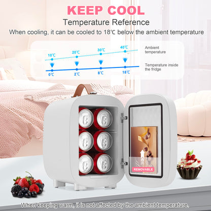 Enventor 4L Mini Fridge – LED Mirror Skincare Cooler & Warmer, AC/DC, Portable Cosmetic Fridge for Home, Car & Travel (Pink)