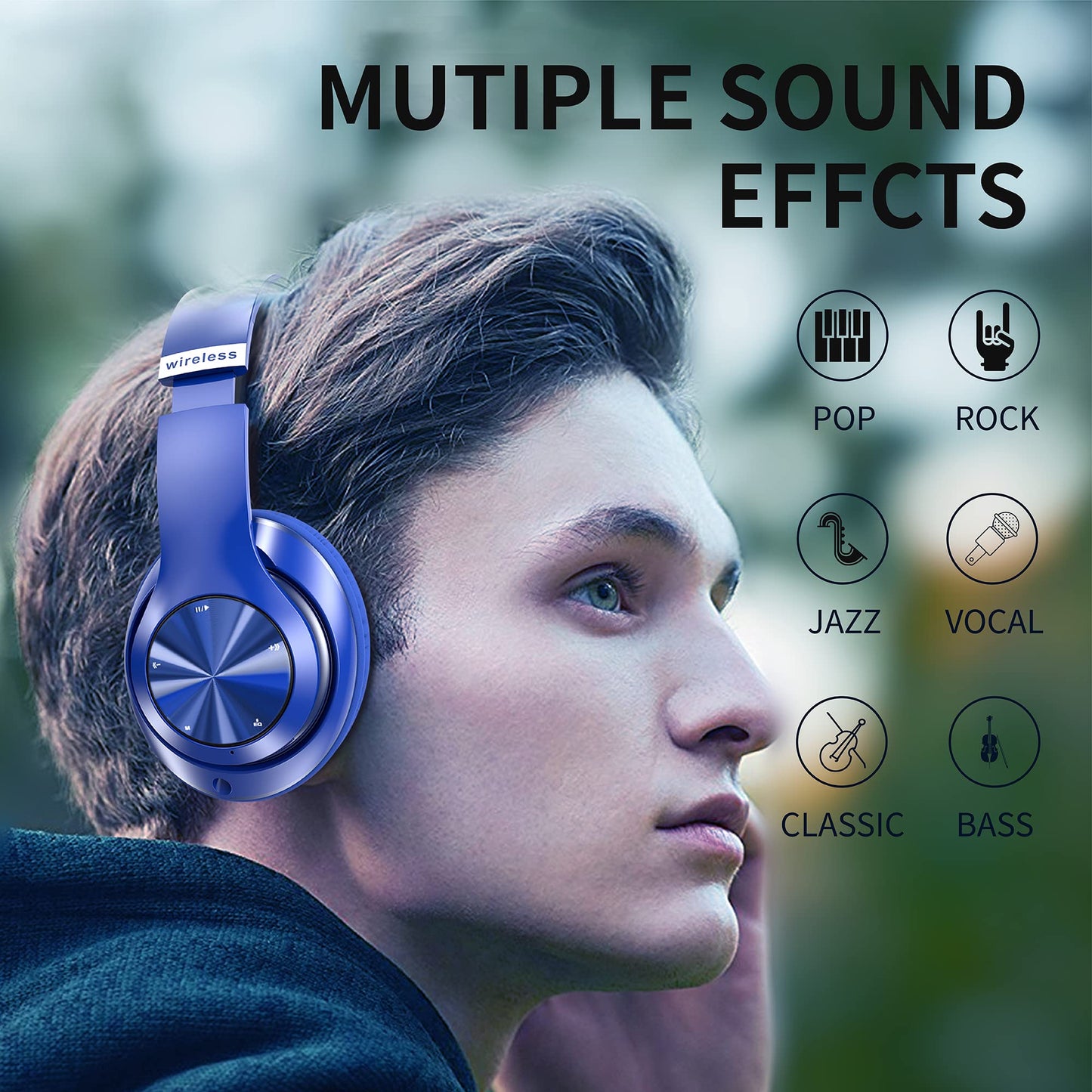 Moobesthy Wireless Headphones Over Ear, Bluetooth Headphones Over Ear, 60H Playtime Headphones Wireless Bluetooth with 6 EQ Modes, Headphones with Mic