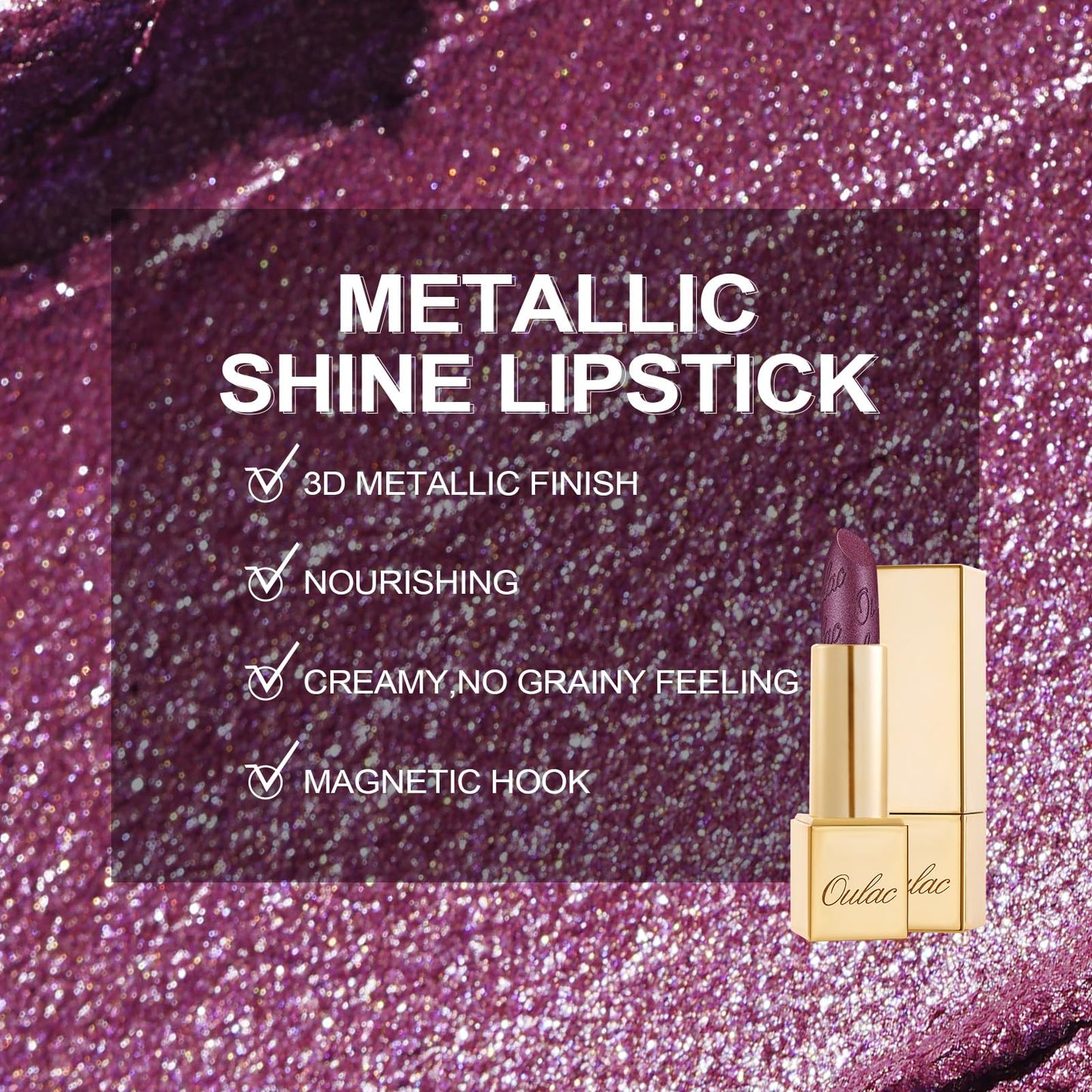 OULAC Metallic Shine Glitter Lipstick, Nude High Impact Lipcolor, Lightweight Soft and Ultra Hydrating, Long Lasting, Vegan & Cruelty-Free, Full-Coverage Lip Color 4.3 g/0.15 Sahara Gold(10)