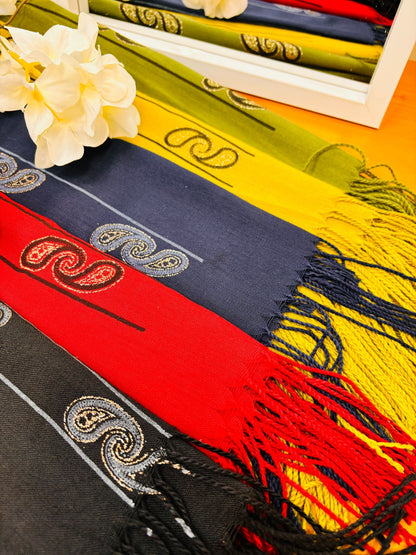 Mastered Yellow Mixed Cotton Hijab with Golden Print | New Fresh, Elegant 1 PC