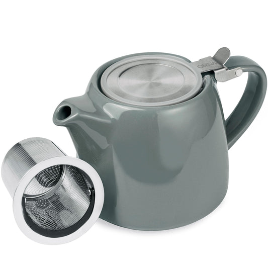 ORNA Ceramic Loose Leaf Teapot with Infuser Strainer and Lid – Small Porcelain Tea Pot Brewer for One or 2 Person – 550ml / 18.6 Oz – Grey