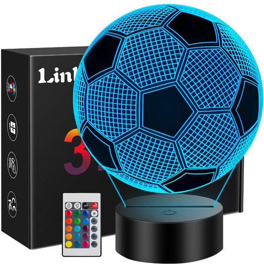 Linkax Football Gifts for Boys, 3D Illusion Night Lamp, Football Night Light for Kids Girls, 16 Colors Change, 6 7 8 9 10 Year Old Boy Birthday Gifts Bedroom Accessories Decor