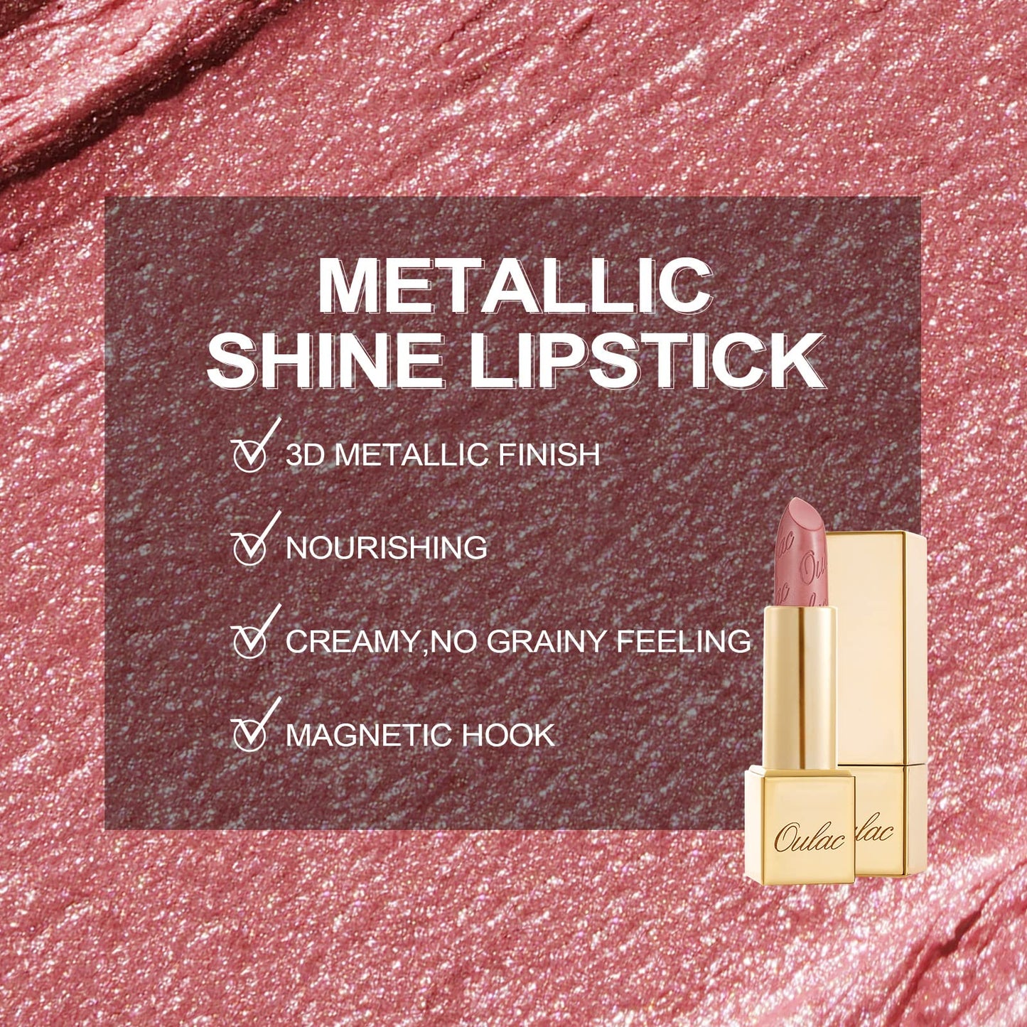 OULAC Metallic Shine Glitter Lipstick, Nude High Impact Lipcolor, Lightweight Soft and Ultra Hydrating, Long Lasting, Vegan & Cruelty-Free, Full-Coverage Lip Color 4.3 g/0.15 Sahara Gold(10)