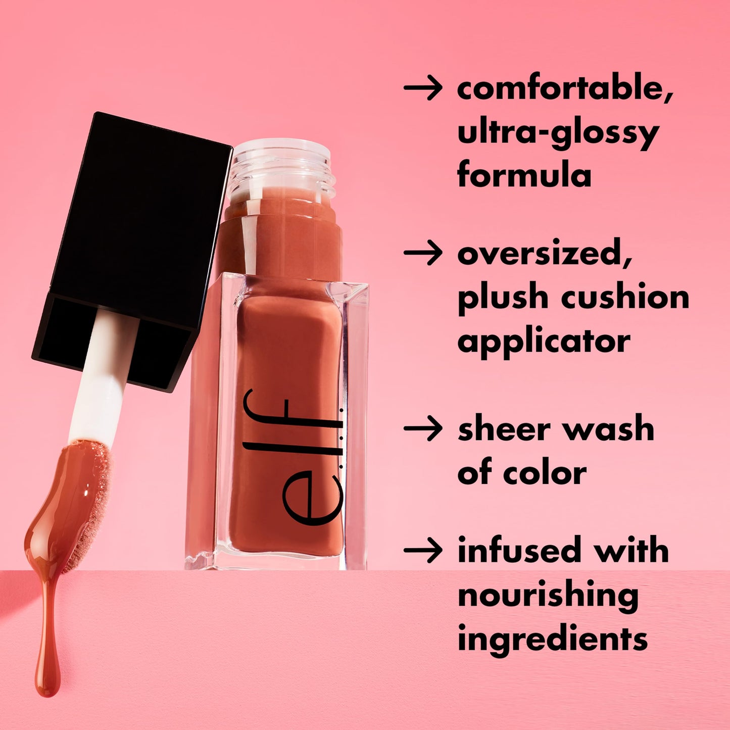 e.l.f. Glow Reviver Lip Oil, Nourishing Tinted Lip Oil For A High-Shine Finish, Infused With Jojoba Oil, Vegan & Cruelty-Free, Rose Envy