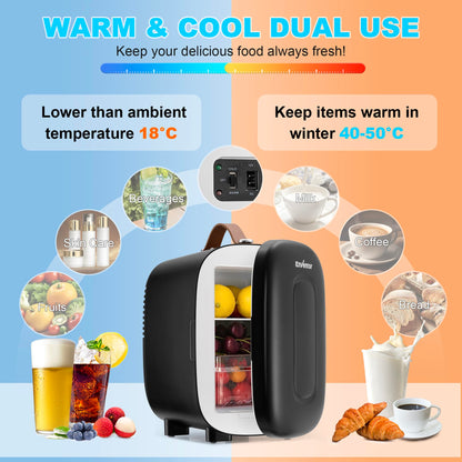 Enventor Mini Fridge 4 Litre/ 6 Can, AC+12V DC Power, Portable Cooler & Warmer, Small Fridge for Bedrooms, Car, Skincare, Fruit and Drinks, Black