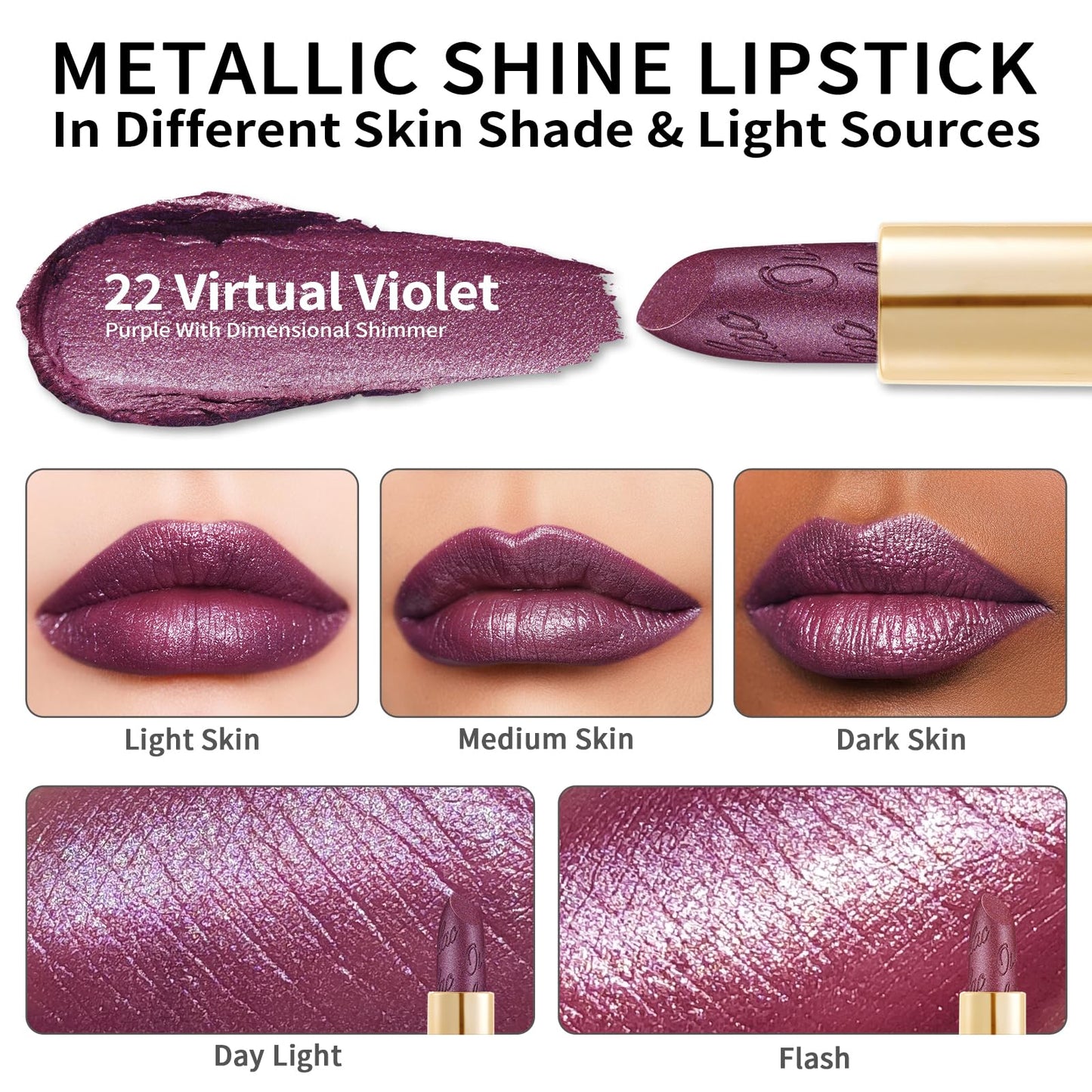 OULAC Metallic Shine Glitter Lipstick, Nude High Impact Lipcolor, Lightweight Soft and Ultra Hydrating, Long Lasting, Vegan & Cruelty-Free, Full-Coverage Lip Color 4.3 g/0.15 Sahara Gold(10)