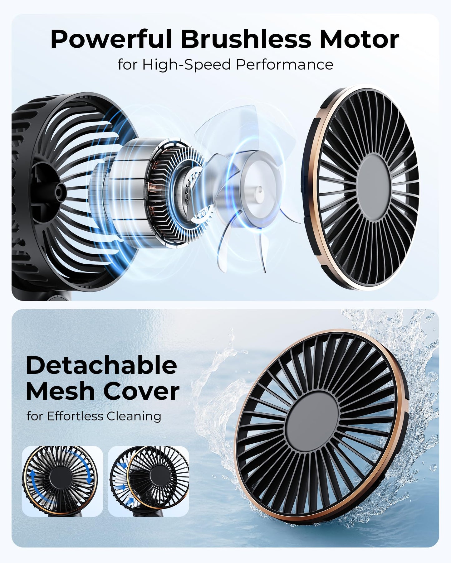 TUNISE Handheld Fan – 4000mAh Portable Rechargeable Fan with LED Display, 6 Speeds, 180° Adjustable, Power Bank Function for Travel & Home