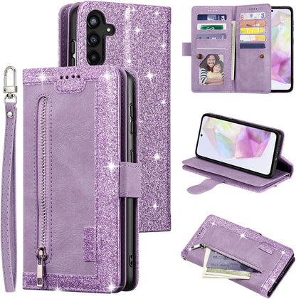 UEEBAI Wallet Case for Samsung Galaxy A15 – Retro PU Leather Flip Cover with 9 Card Slots, Zipper Pocket, Magnetic Closure, Kickstand & Wrist Strap, Shockproof Protective Case