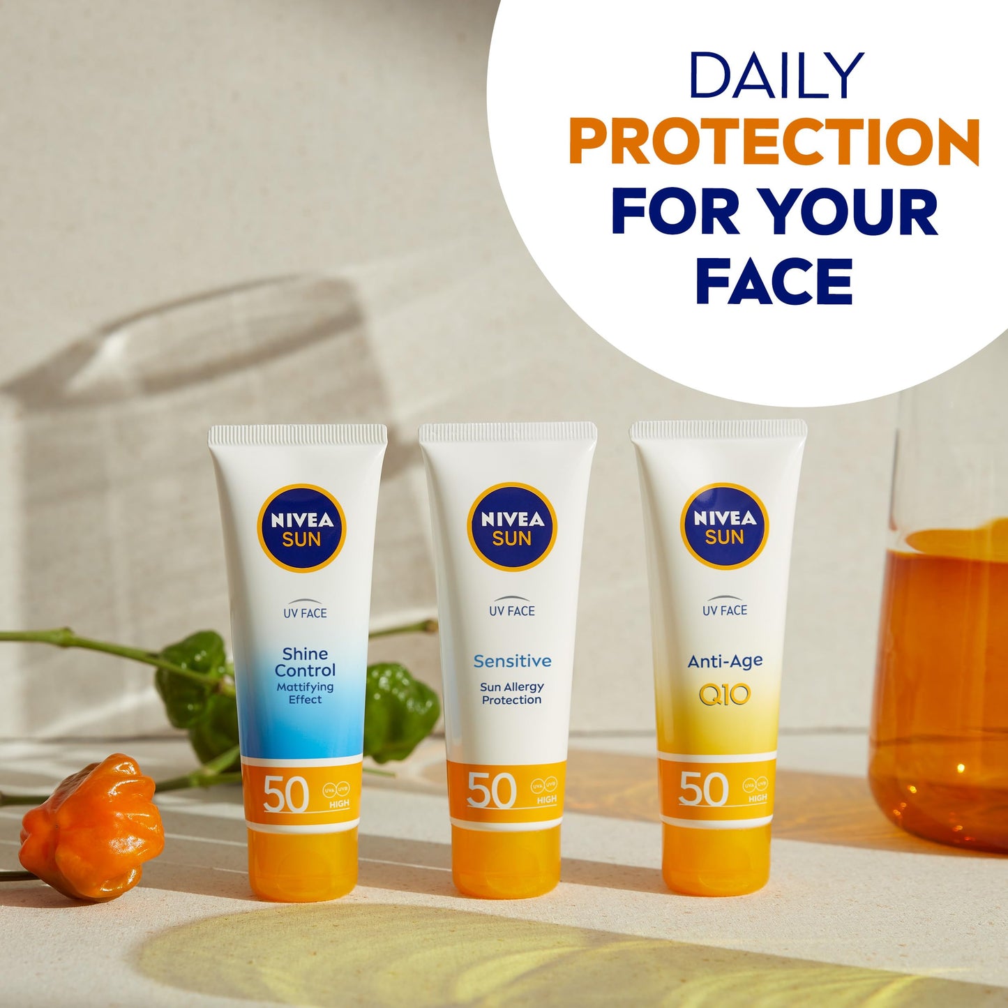 NIVEA Sun UV Face Shine Control SPF 50 Cream (50ml), Sun Cream Protects Against UVA/UVB Rays and Premature Skin Ageing, Sunscreen for Delicate Facial Skin