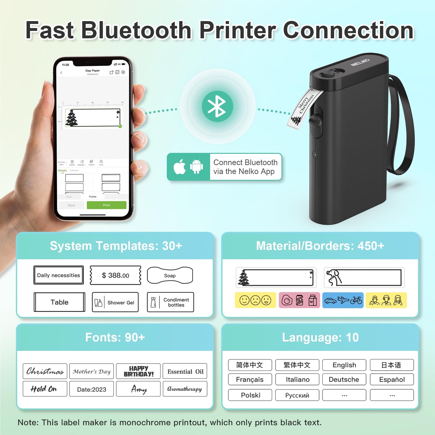 Nelko Label Maker Machine with Tape, P21 Portable Bluetooth Label Printer, Wireless Handheld Sticker Maker Mini Label Makers with Multiple Templates for Organizing Storage Barcode Office Home, White