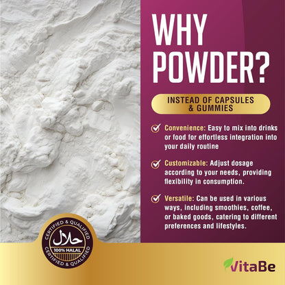 Halal Bovine Collagen Powder 300g – Halal Certified Collagen Supplement for Skin, Hair, Nails & Joints Support – One Month Supply with Scoop Included