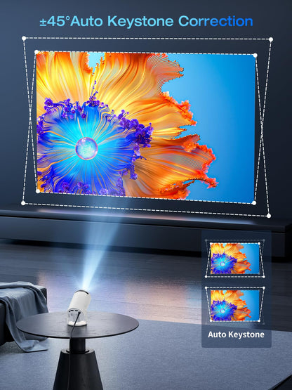 Mini Projector Portable 20000 Lux Projector 4K Supported 180° Rotation & Auto Keystone, Outdoor Compatible with TV Stick/Windows/iOS/Android/HDMI/USB (1080P)