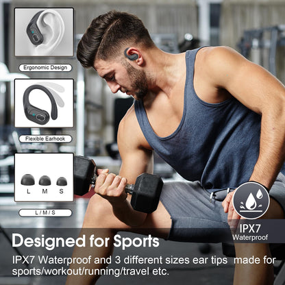 STECEi Wireless Earbuds – 75H Bluetooth 5.4 Earphones with ENC Noise Cancelling Mics, HiFi Stereo Sound, Earhooks, IP7 Waterproof for Running, Gym & Sports (Black)