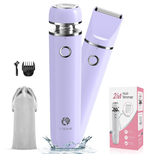 Cayzor Facial Hair Removal for Women - 2-in-1 Wet/Dry Electric Bikini Trimmer Cordless Waterproof Body Hair Trimmer Shaver Razor Pubic Hair Removal Device for Face Upper Lip Chin Armpit Legs (Purple)