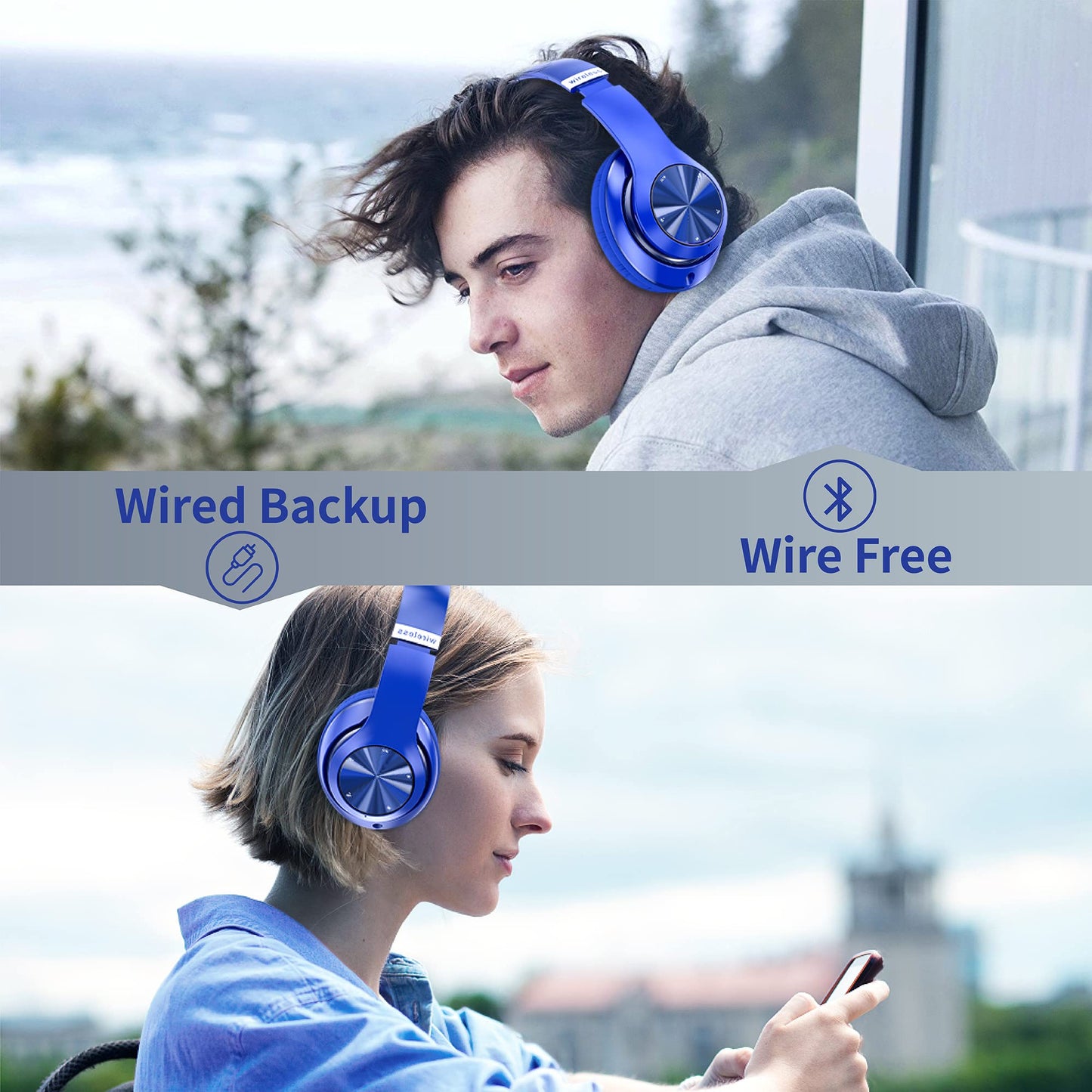 Moobesthy Wireless Headphones Over Ear, Bluetooth Headphones Over Ear, 60H Playtime Headphones Wireless Bluetooth with 6 EQ Modes, Headphones with Mic