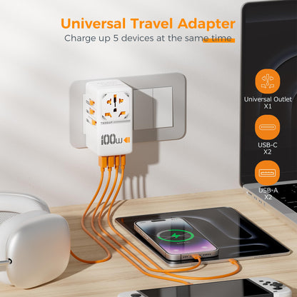 TESSAN Universal Travel Adapter Worldwide with 2 USB C and 2 USB A Ports, Universal Plug Adaptor UK to World, International Travel Adapter for Multi Countries EU, USA, UK, Australia, Thailand etc.