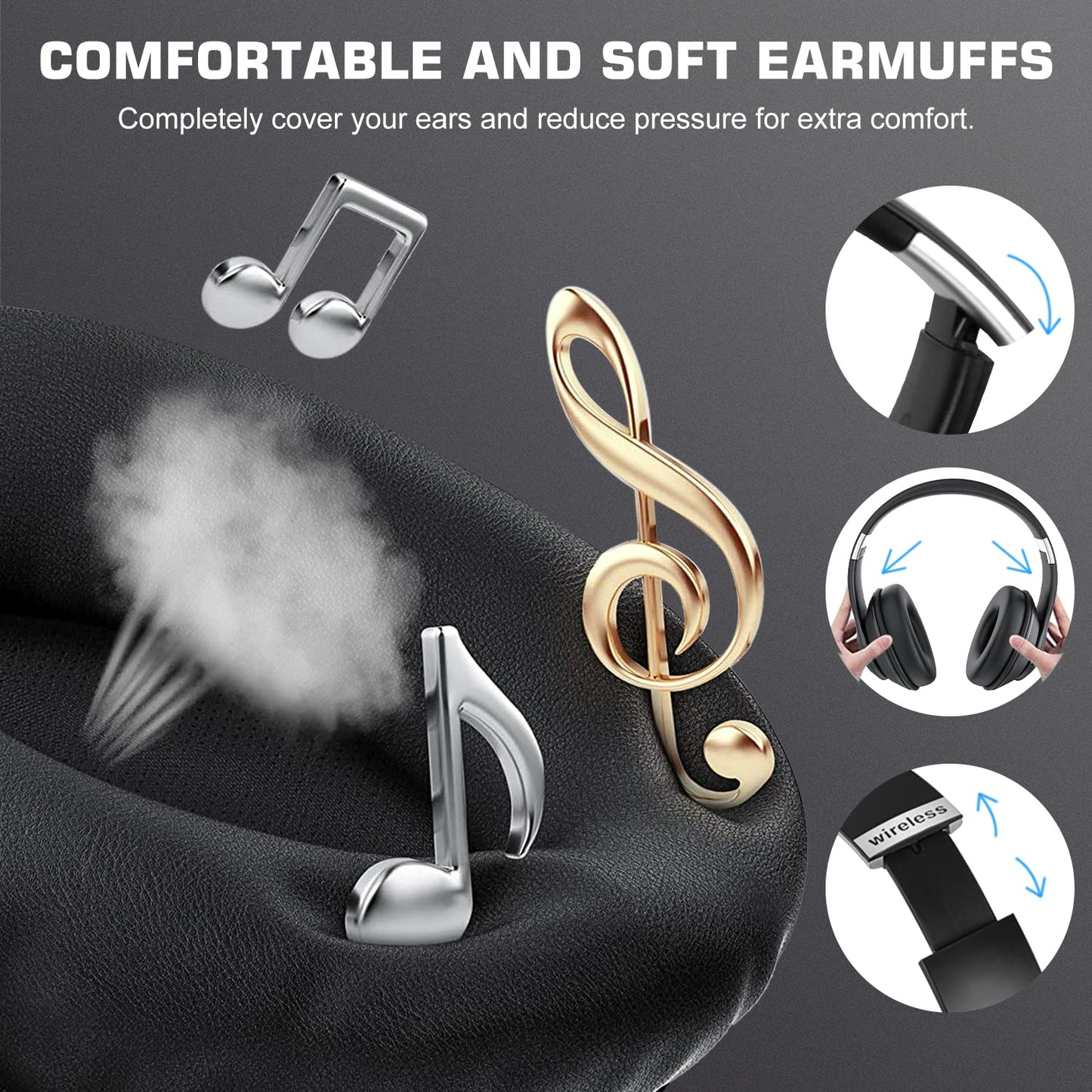 Moobesthy Wireless Headphones Over Ear, Bluetooth Headphones Over Ear, 60H Playtime Headphones Wireless Bluetooth with 6 EQ Modes, Headphones with Mic