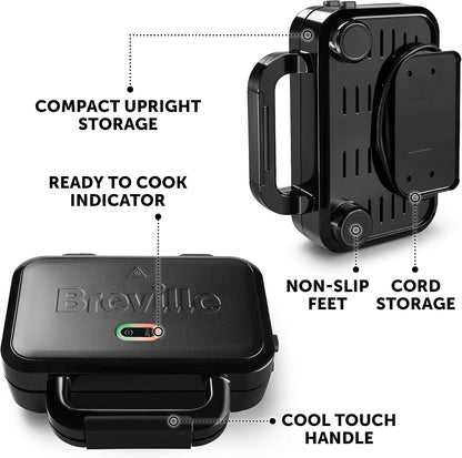 Breville Ultimate Deep Fill Toastie Maker | 2 Slice Sandwich Toaster | Removable Non-Stick Plates | Stainless Steel | Black [VST082]