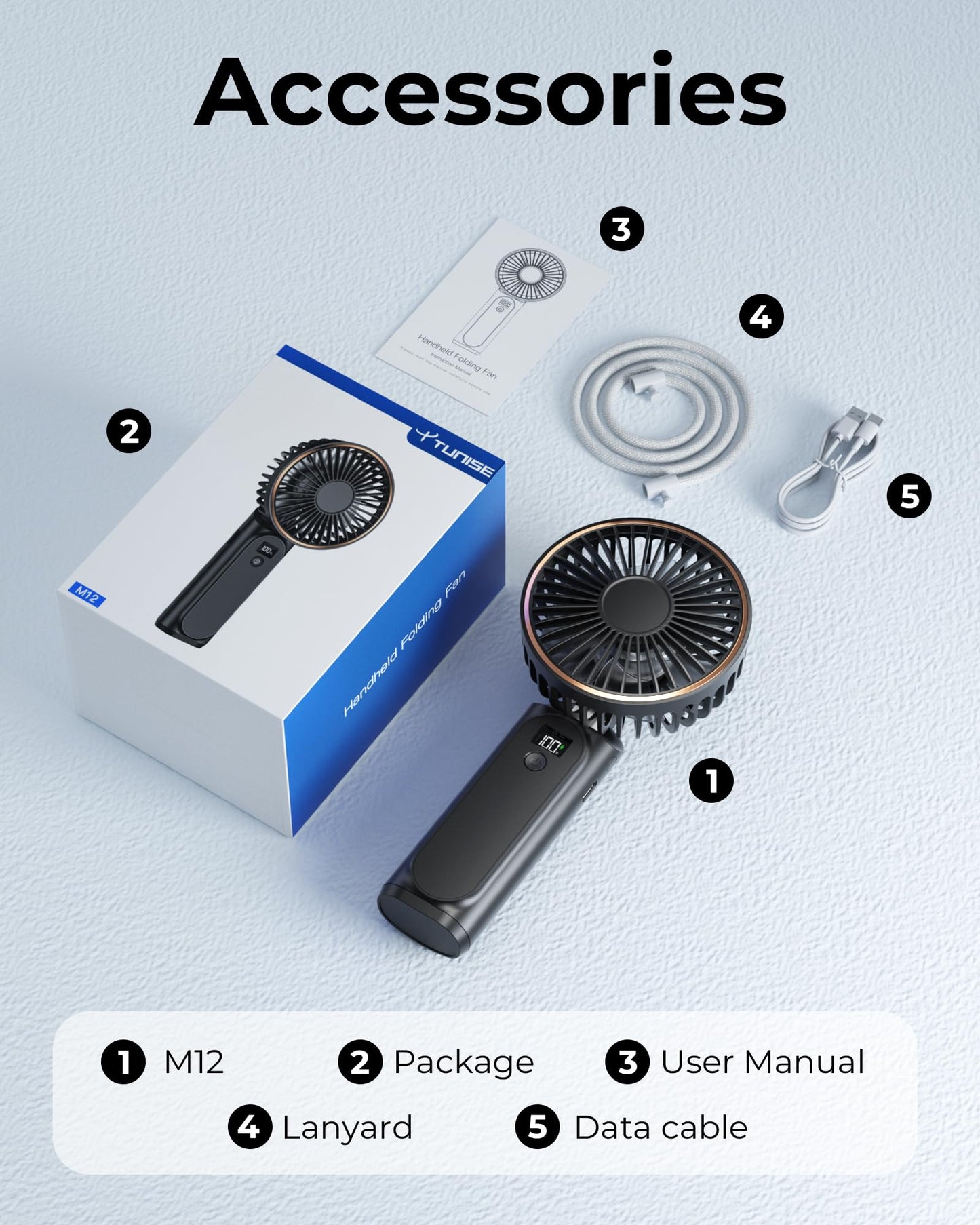 TUNISE Handheld Fan – 4000mAh Portable Rechargeable Fan with LED Display, 6 Speeds, 180° Adjustable, Power Bank Function for Travel & Home