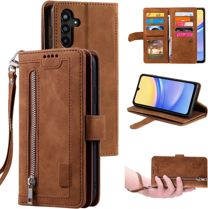 UEEBAI Wallet Case for Samsung Galaxy A15 – Retro PU Leather Flip Cover with 9 Card Slots, Zipper Pocket, Magnetic Closure, Kickstand & Wrist Strap, Shockproof Protective Case