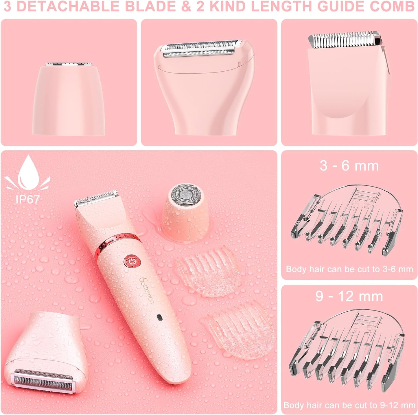 Scttomon Electric Lady Shaver for Women Painless Electric Razor Bikini Trimmer Facial Hair Removal Body Hair Trimmer for Face Legs Underarm Pubic Hair Wet and Dry Flawless 3 in 1