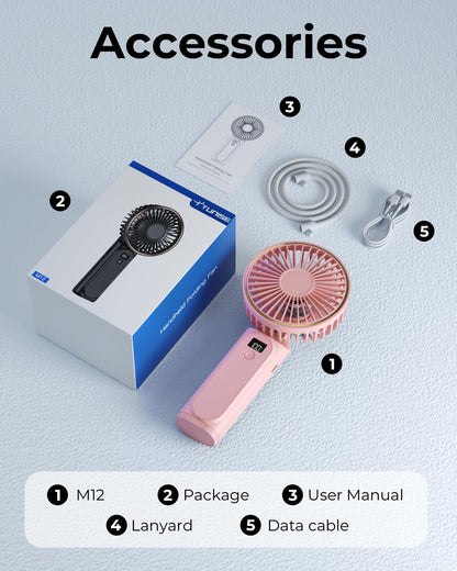 TUNISE Handheld Fan – 4000mAh Portable Rechargeable Fan with LED Display, 6 Speeds, 180° Adjustable, Power Bank Function for Travel & Home