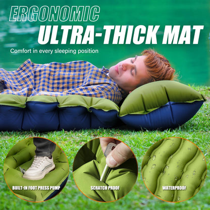 Yuzonc Ultralight Inflatable Camping Sleeping Pad with Built-in Pillow & Foot Pump – Portable, Compact Sleeping Mat for Backpacking, Hiking & Tents