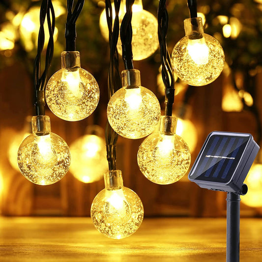 Solar Garden Lights Outdoor, 36ft 60 LED Solar String Lights Waterproof, Solar Powered Crystal Ball Indoor/Outdoor Fairy Lights Decorative Lights for Garden, Patio, Yard, Festival, Parties (White)