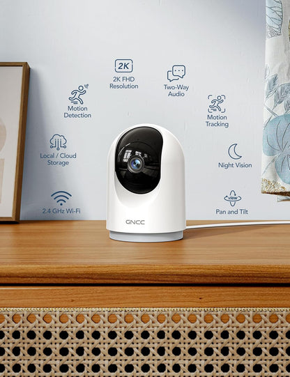 GNCC 2K/3MP Indoor WiFi Security Camera – 360° Pet & Baby Monitor with Night Vision, Motion Detection, 2-Way Talk, Alexa Compatible