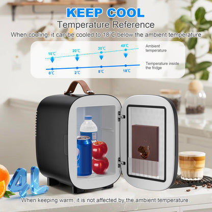 Enventor Mini Fridge 4 Litre/ 6 Can, AC+12V DC Power, Portable Cooler & Warmer, Small Fridge for Bedrooms, Car, Skincare, Fruit and Drinks, Black
