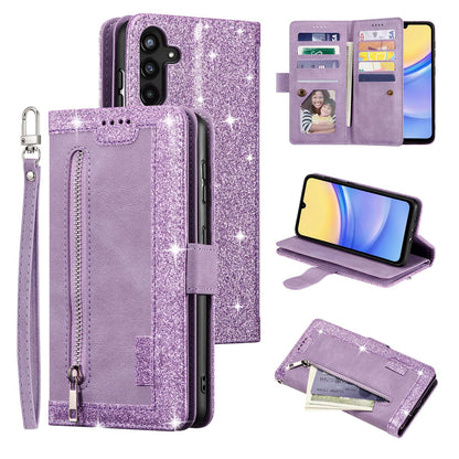 UEEBAI Wallet Case for Samsung Galaxy A15 – Retro PU Leather Flip Cover with 9 Card Slots, Zipper Pocket, Magnetic Closure, Kickstand & Wrist Strap, Shockproof Protective Case