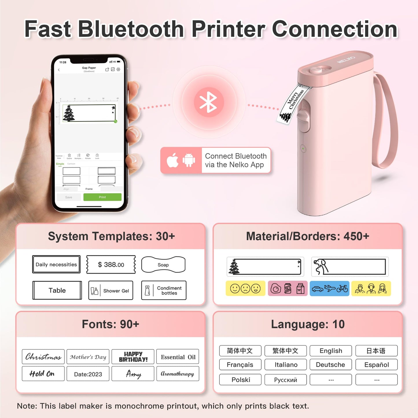 Nelko Label Maker Machine with Tape, P21 Portable Bluetooth Label Printer, Wireless Handheld Sticker Maker Mini Label Makers with Multiple Templates for Organizing Storage Barcode Office Home, White