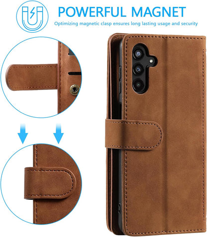 UEEBAI Wallet Case for Samsung Galaxy A15 – Retro PU Leather Flip Cover with 9 Card Slots, Zipper Pocket, Magnetic Closure, Kickstand & Wrist Strap, Shockproof Protective Case
