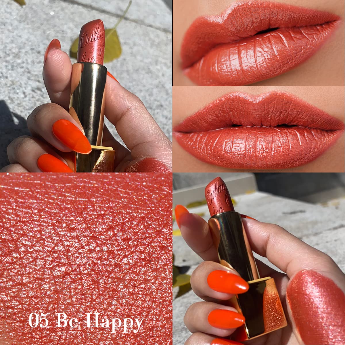 OULAC Metallic Shine Glitter Lipstick, Nude High Impact Lipcolor, Lightweight Soft and Ultra Hydrating, Long Lasting, Vegan & Cruelty-Free, Full-Coverage Lip Color 4.3 g/0.15 Sahara Gold(10)