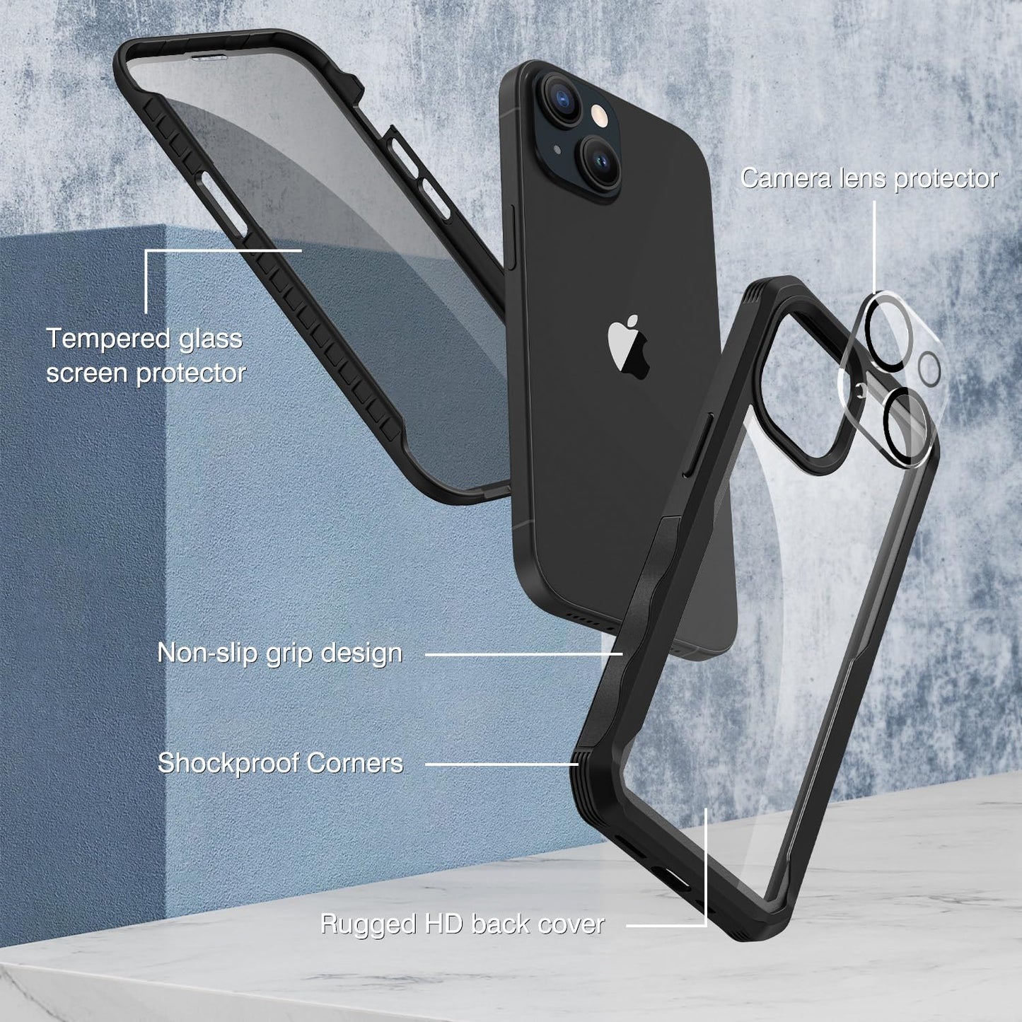 CENHUFO Compatible with iPhone 15 Pro Max Case Built-in Privacy Screen Protector with Camera Lens Protector, Full Body Privacy Case for iPhone 15 Pro Max Case with Anti Spy Screen -Black