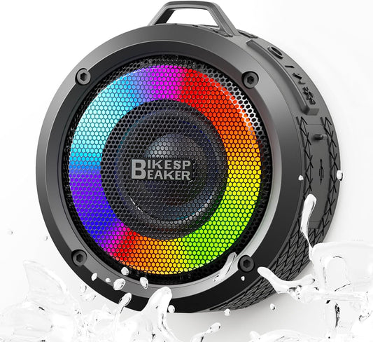 Bluetooth Shower Speaker, Portable Bluetooth Speaker HD Sound with Suction Cup/Lanyard, IPX7 Waterproof Wireless Speaker with RGB Light, Built-in Mic, USB, Mini Speaker for Bathroom, Party, Outdoor