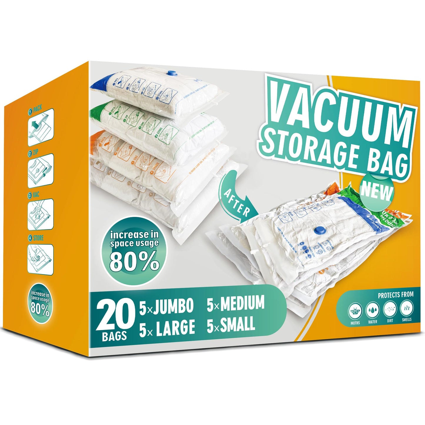 Storage Master Space Saver Bags for Travel and Home Reusable Vacuum Storage Bags Save 80% More Storage Space Work with Vacuum Cleaner (9 Combo, No Pump Included)