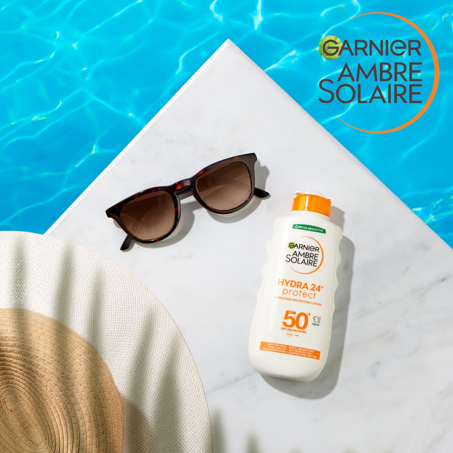 Garnier Ambre Solaire Hydra 24 Hour Protect Lotion, Water Resistant Sunscreen, With Shea Butter, Uva And Uvb Protection, Unscented, Sun Protection Factor 50, 200 Ml, Pack Of 1