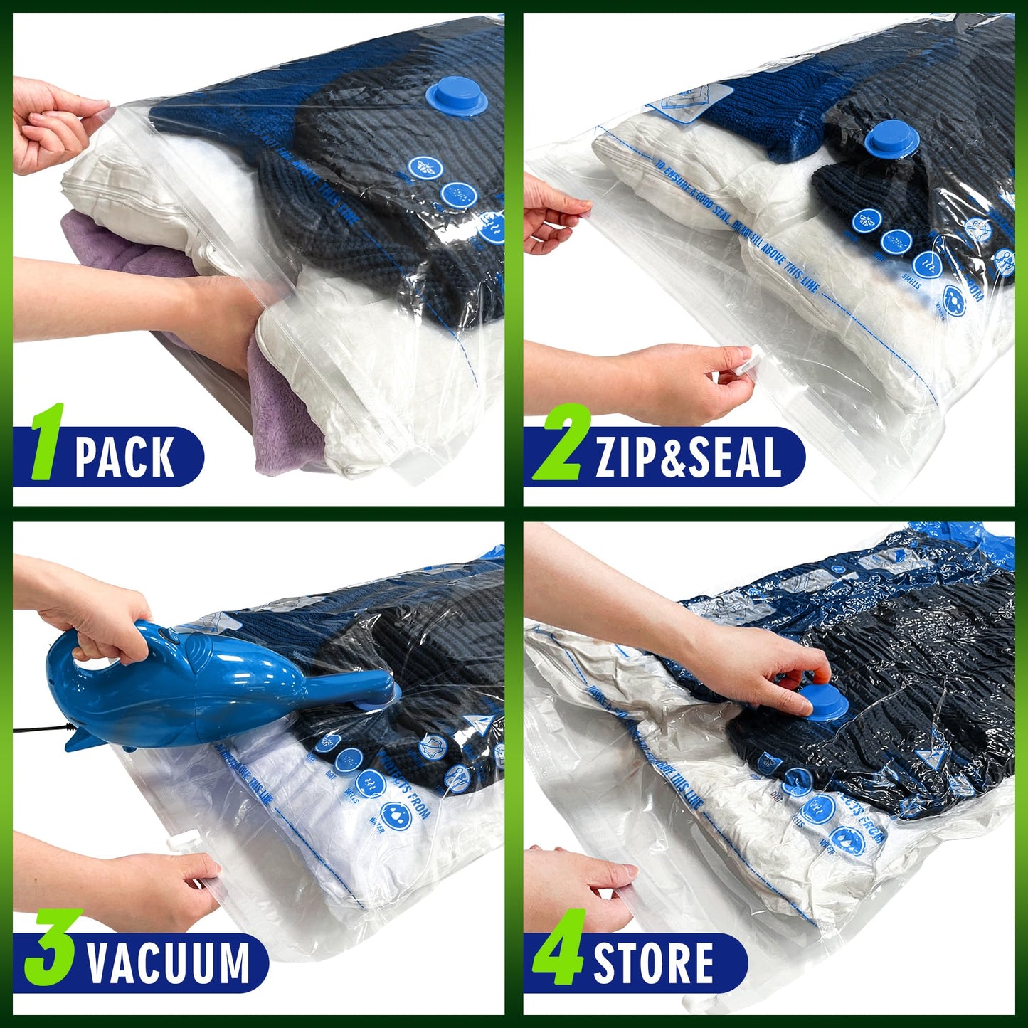 Storage Master Space Saver Bags for Travel and Home Reusable Vacuum Storage Bags Save 80% More Storage Space Work with Vacuum Cleaner (9 Combo, No Pump Included)