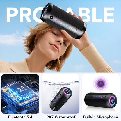 Taopodo Portable Bluetooth Speaker – 30W Stereo, IPX7 Waterproof, 30H Playtime, RGB Lights, TWS Pairing, Wireless