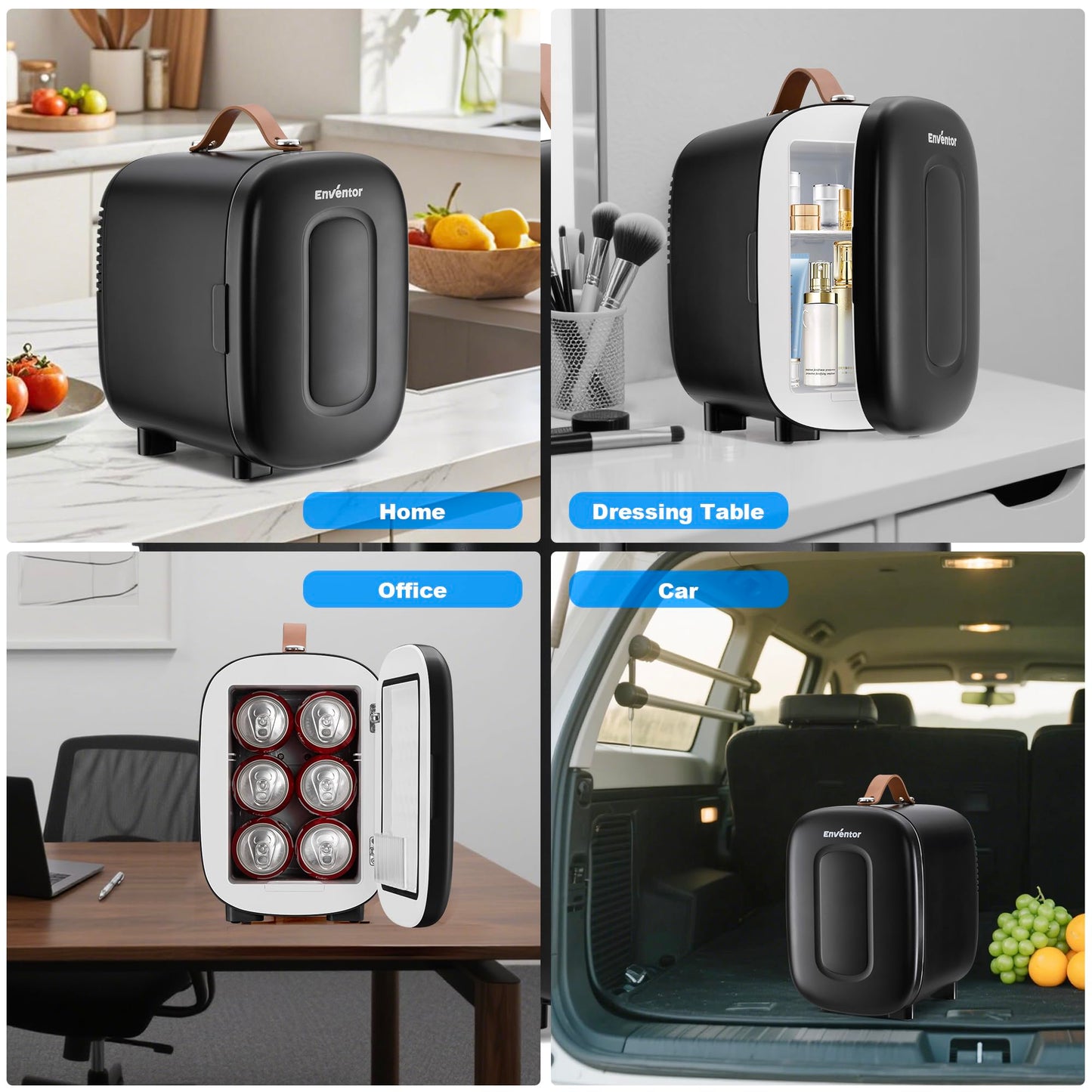 Enventor Mini Fridge 4 Litre/ 6 Can, AC+12V DC Power, Portable Cooler & Warmer, Small Fridge for Bedrooms, Car, Skincare, Fruit and Drinks, Black